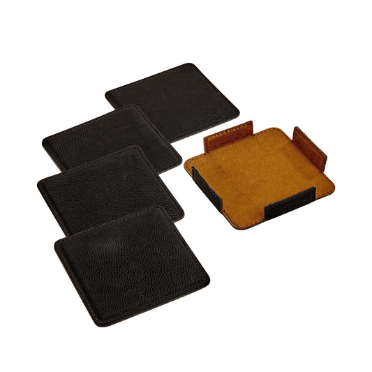 Set Of 4 Leatherette Coasters - Black by Creative Gifts