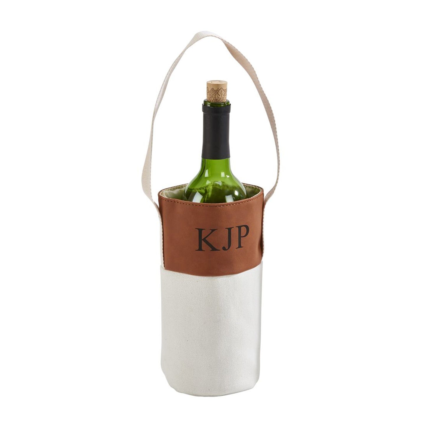 Leatherette & Canvas Caramel Wine Tote