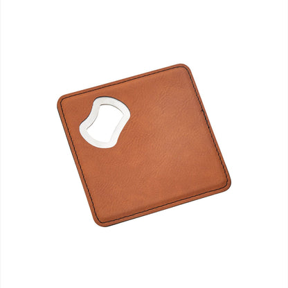 Caramel Leatherette Coaster with Bottle Opener - 4"