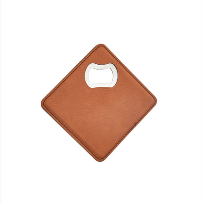 Caramel Leatherette Coaster with Bottle Opener - 4"