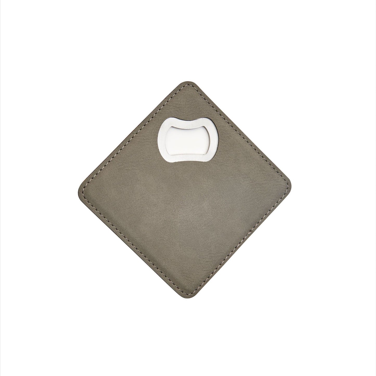 Grey Leatherette Coaster with Bottle Opener - 4" Square