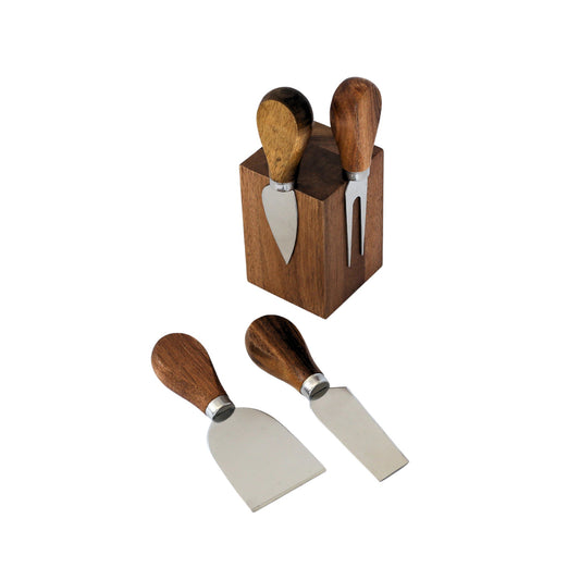 Acacia Wood Block with 4 Cheese Tools by Creative Gifts
