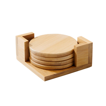 Bamboo Wood Coaster Set - 4" Round Coasters with Stand by Creative Gifts