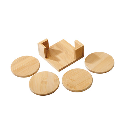 Bamboo Wood Coaster Set - 4" Round Coasters with Stand by Creative Gifts