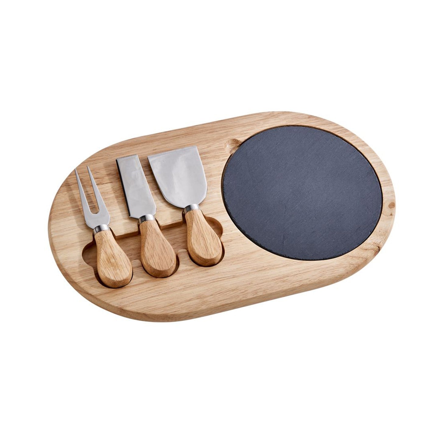 3-Piece Oval Slate & Wood Cheese Board Set