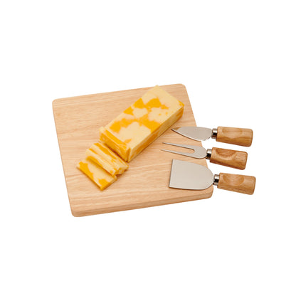 Rubberwood Cheese Cutting Board Set with 3 Tools by Creative Gifts