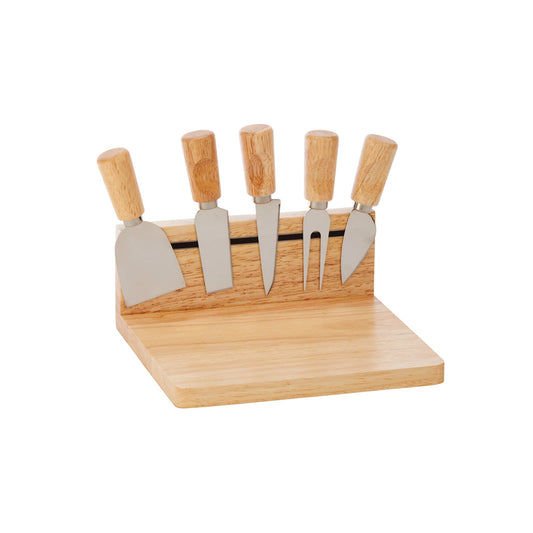 Rubberwood Magnetic Cheese Board Set with 5 Tools by Creative Gifts