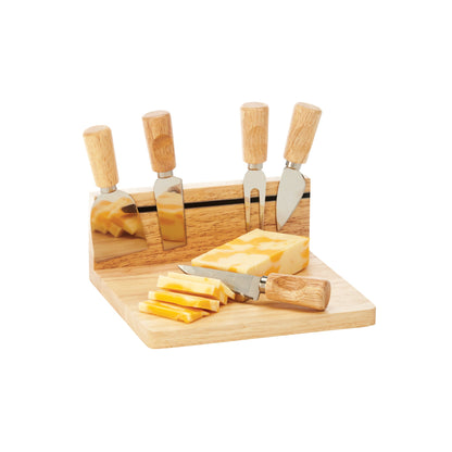 Rubberwood Magnetic Cheese Board Set with 5 Tools by Creative Gifts