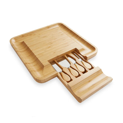 Bamboo 13'' Square Cheese Board with 4 Tools