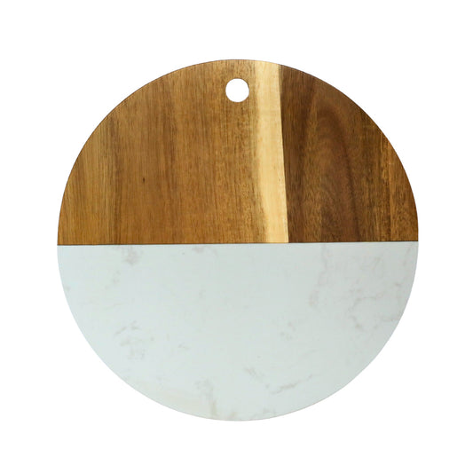 White Marble and Acacia Wood Round Board - 12" by Creative Gifts