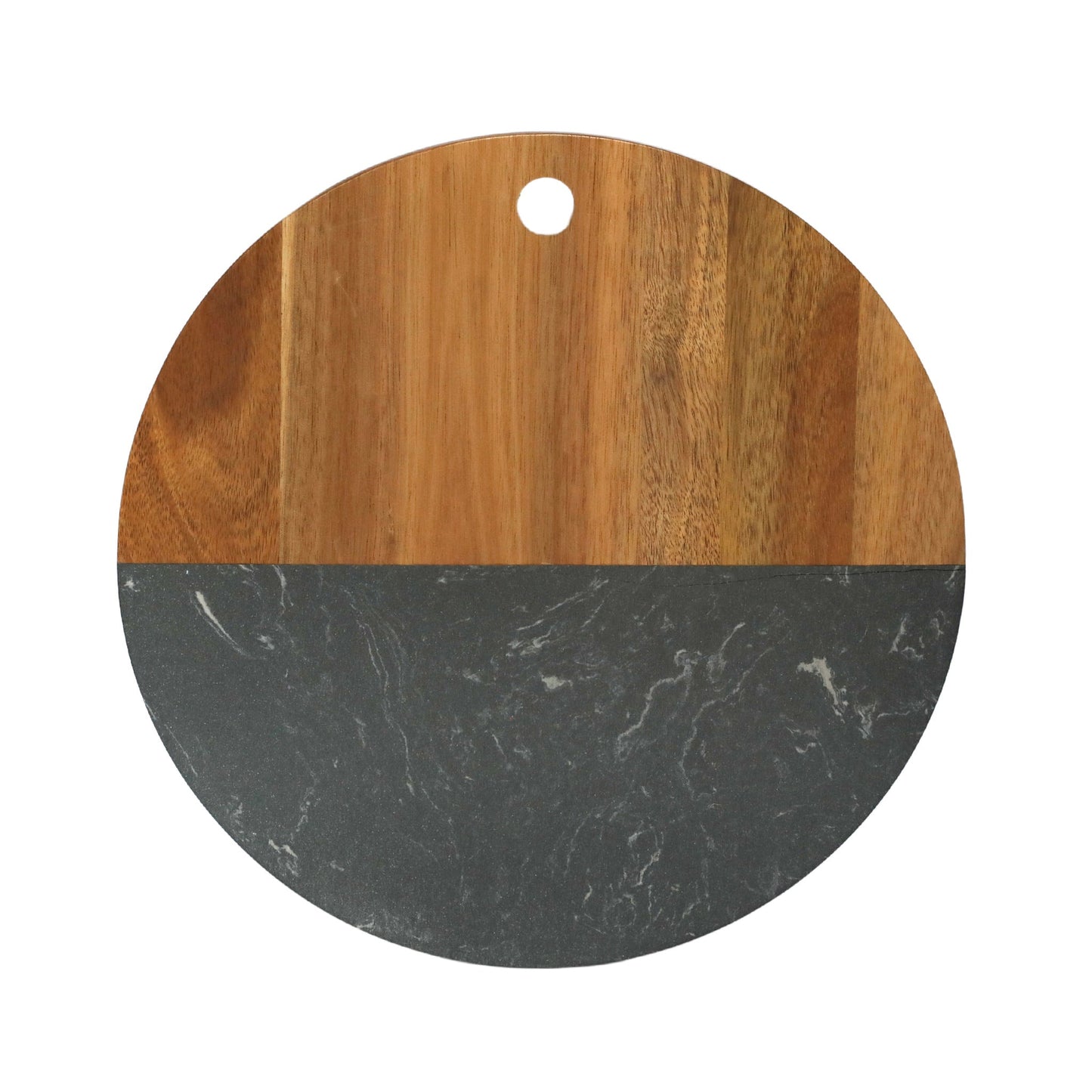 Black Marble and Acacia Wood Round Board - 12" by Creative Gifts