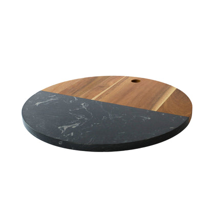 Black Marble and Acacia Wood Round Board - 12" by Creative Gifts