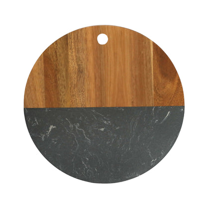 Black Marble and Acacia Wood Round Board - 12" by Creative Gifts