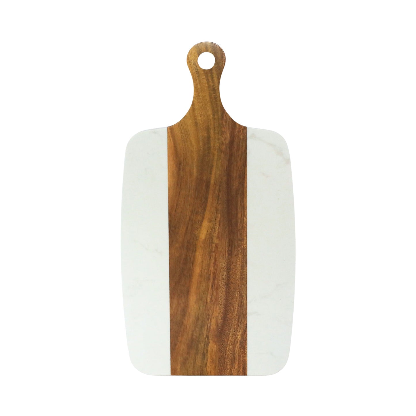 White Marble and Acacia Wood Center Handled Board by Creative Gifts