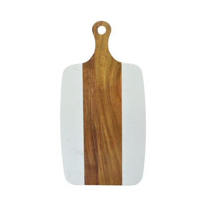 White Marble and Acacia Wood Center Handled Board by Creative Gifts