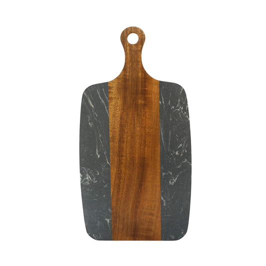 Black Marble and Acacia Wood Center Handled Board by Creative Gifts