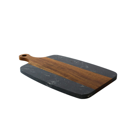 Black Marble and Acacia Wood Center Handled Board by Creative Gifts