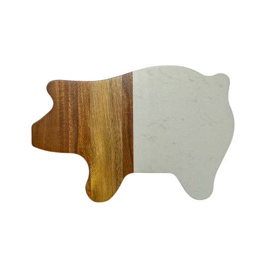 White Marble and Acacia Wood Pig Board by Creative Gifts