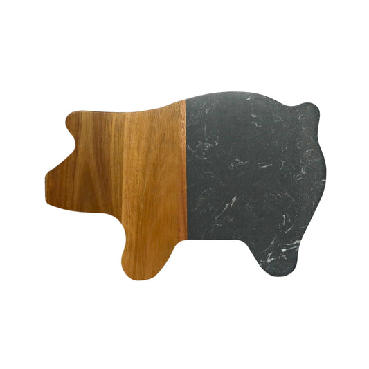 Black Marble and Acacia Wood Pig Board by Creative Gifts