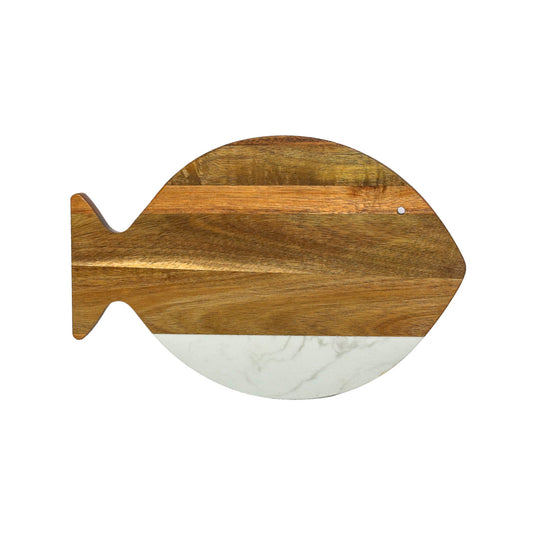 White Marble and Acacia Wood Fish Board by Creative Gifts