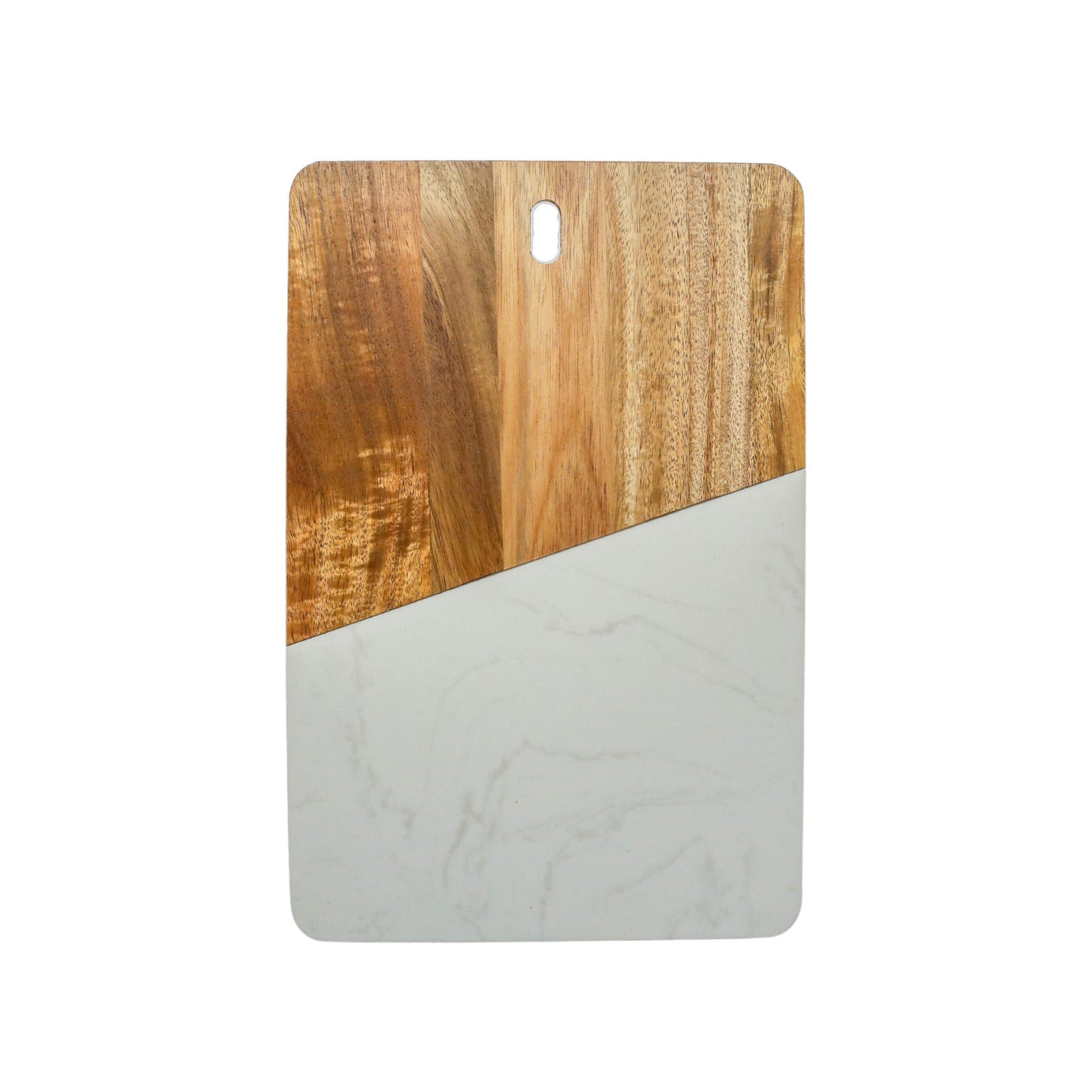 White Marble and Acacia Wood Rectangular Diagonal Board by Creative Gifts