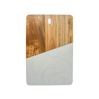 White Marble and Acacia Wood Rectangular Diagonal Board by Creative Gifts