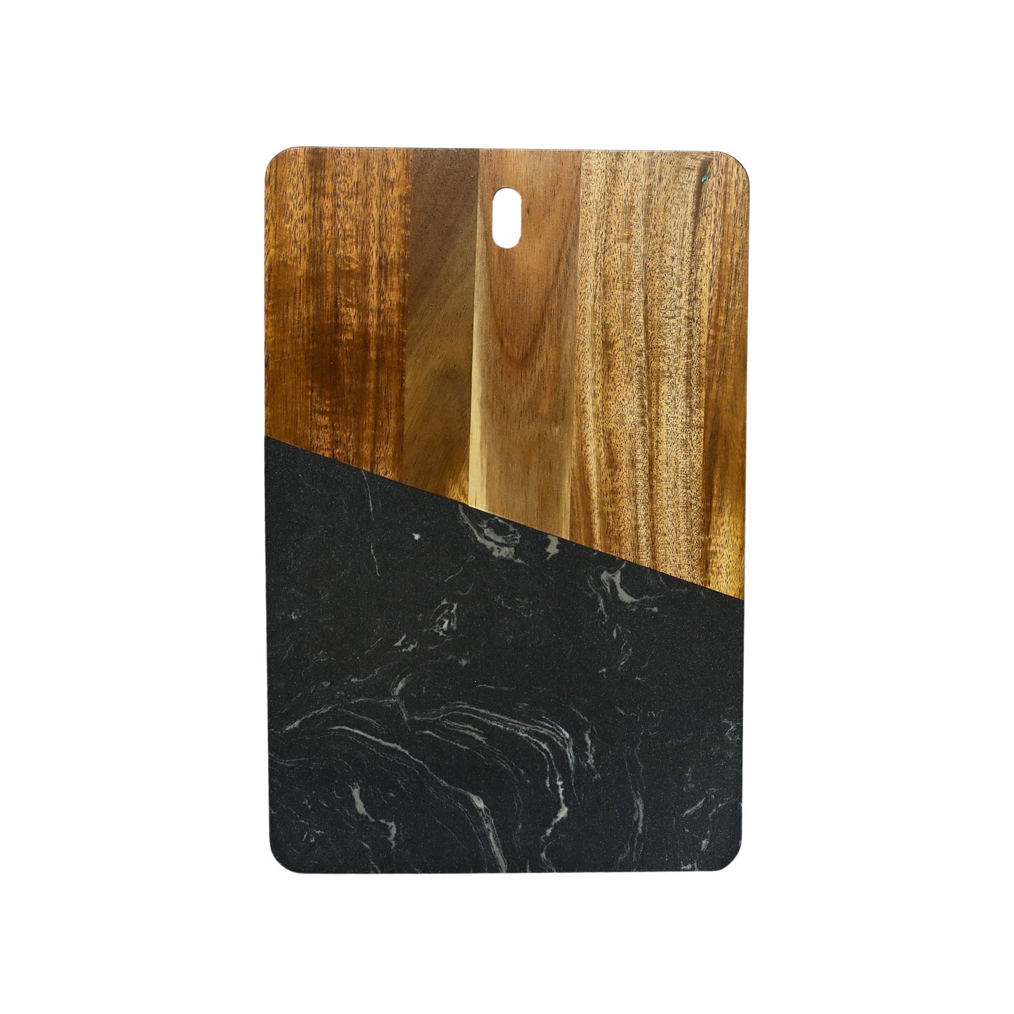 Black Marble and Acacia Wood Rectangular Diagonal Board by Creative Gifts