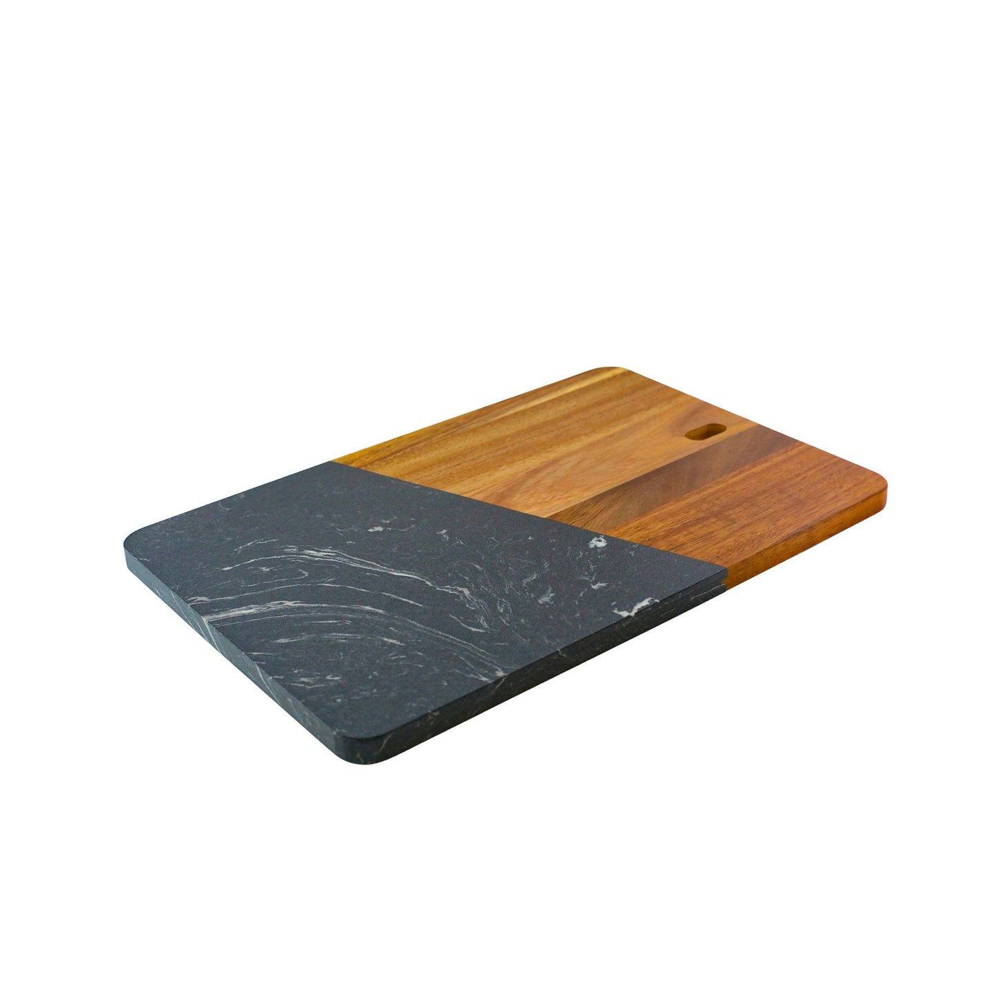 Black Marble and Acacia Wood Rectangular Diagonal Board by Creative Gifts