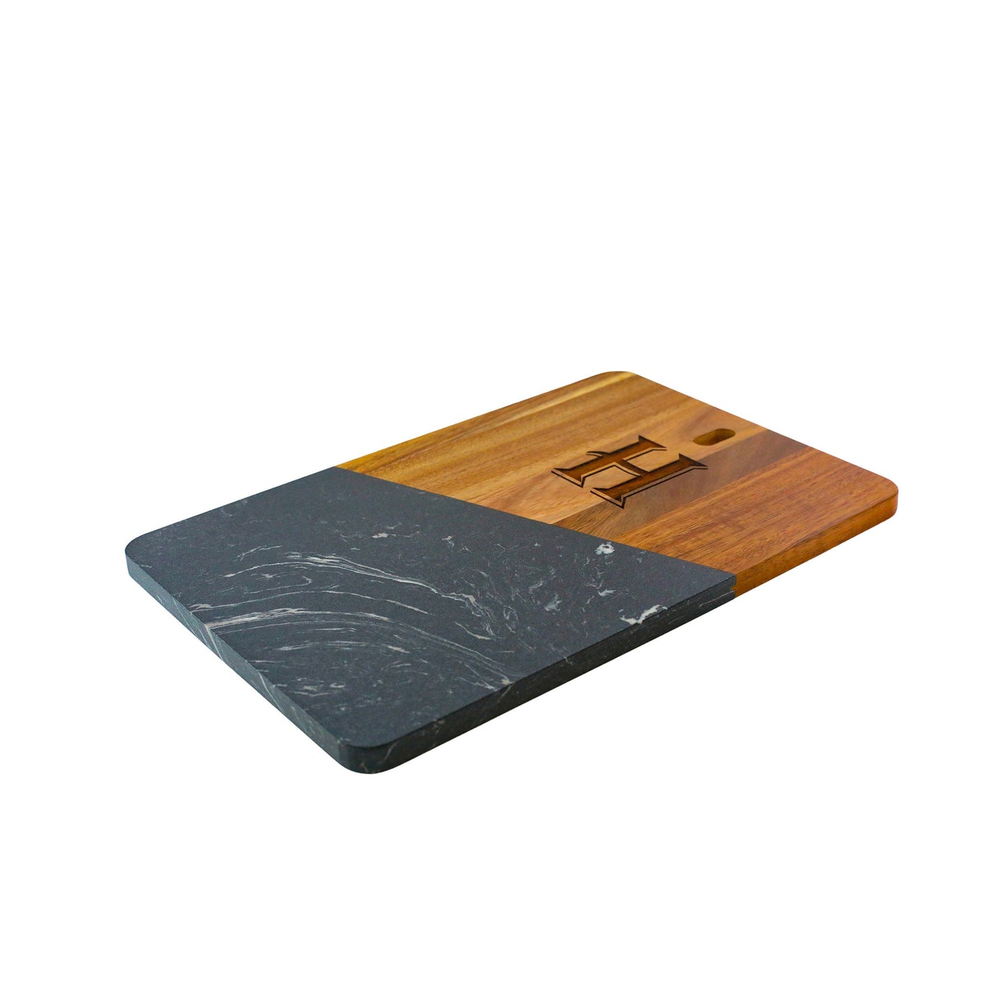 Black Marble and Acacia Wood Rectangular Diagonal Board by Creative Gifts