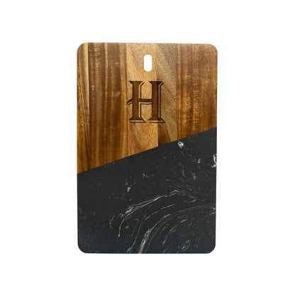 Black Marble and Acacia Wood Rectangular Diagonal Board by Creative Gifts