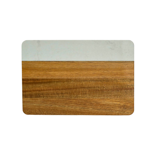 White Marble and Acacia Wood Rectangle Board by Creative Gifts