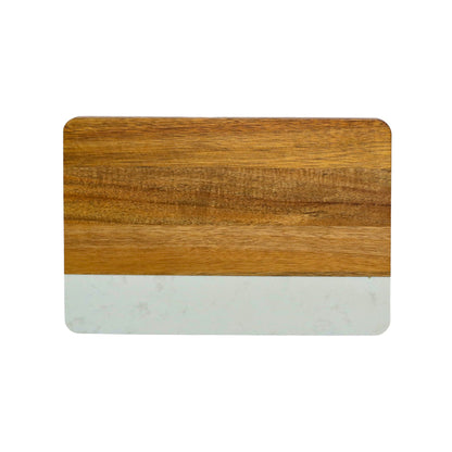 White Marble and Acacia Wood Rectangle Board by Creative Gifts