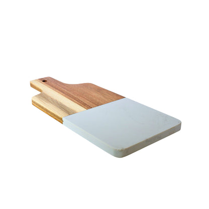 White Marble and Acacia Wood Handled Board by Creative Gifts