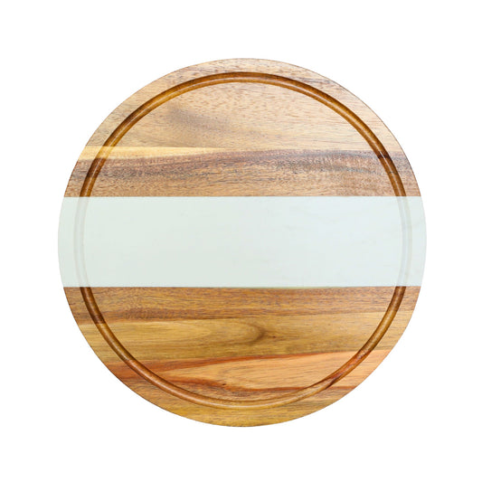 White Marble and Acacia Wood Round Board - 11" by Creative Gifts