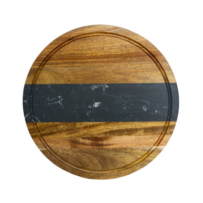 Black Marble and Acacia Wood Round Board - 11" by Creative Gifts