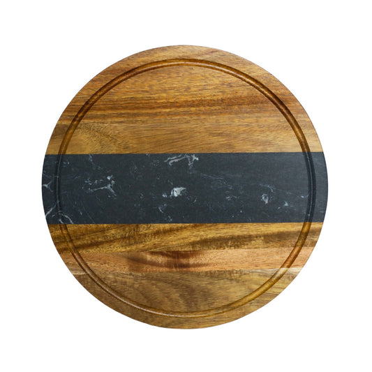 Black Marble and Acacia Wood Round Board - 11" by Creative Gifts