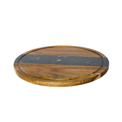 Black Marble and Acacia Wood Round Board - 11" by Creative Gifts