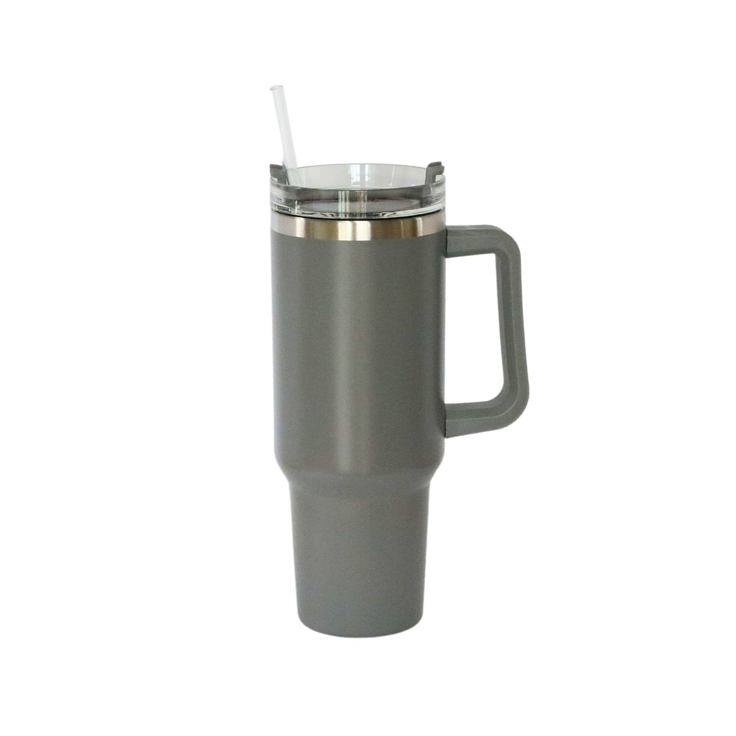 40 Oz Stainless Steel Tumbler with Handle & Straw - Grey by Creative Gifts