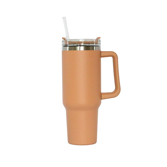 40 Oz Stainless Steel Tumbler with Handle & Straw - Clay by Creative Gifts