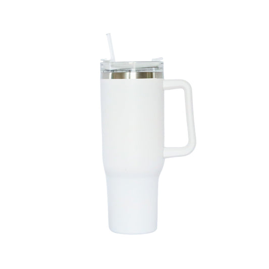 40 Oz Stainless Steel Tumbler with Handle & Straw - White by Creative Gifts