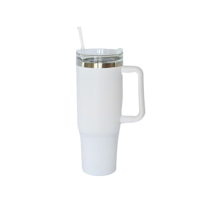 40 Oz Stainless Steel Tumbler with Handle & Straw - White by Creative Gifts