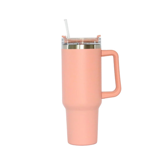40 Oz Stainless Steel Tumbler with Handle & Straw - Peach by Creative Gifts