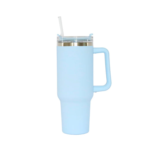 40 Oz Stainless Steel Tumbler with Handle & Straw - Light Blue by Creative Gifts