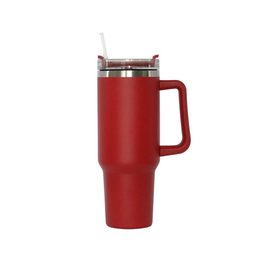 40 Oz Stainless Steel Tumbler with Handle & Straw - Red by Creative Gifts