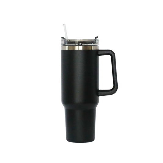 40 Oz Stainless Steel Tumbler with Handle & Straw - Black by Creative Gifts