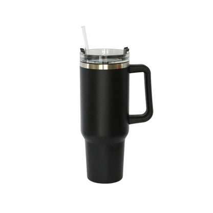 40 Oz Stainless Steel Tumbler with Handle & Straw - Black by Creative Gifts