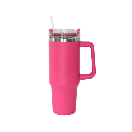 40 Oz Stainless Steel Tumbler with Handle & Straw - Hot Pink by Creative Gifts