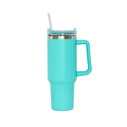 40 Oz Stainless Steel Tumbler with Handle & Straw - Aqua by Creative Gifts