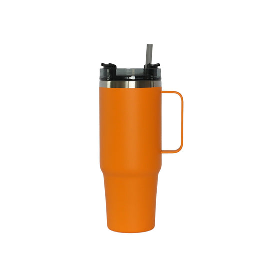 30 Oz Stainless Steel Tumbler with Handle & Straw -  Orange by Creative Gifts