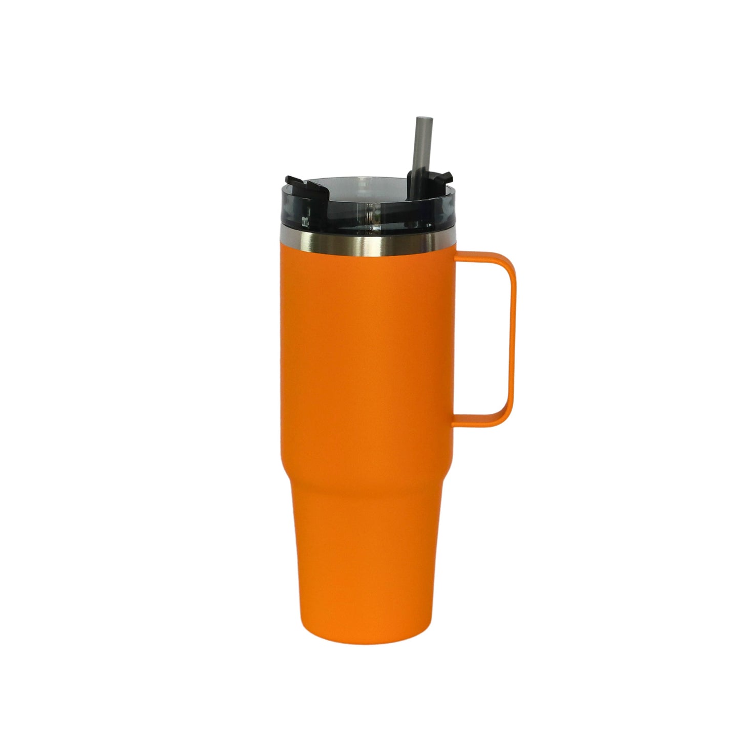 30 Oz Stainless Steel Tumbler with Handle & Straw -  Orange by Creative Gifts